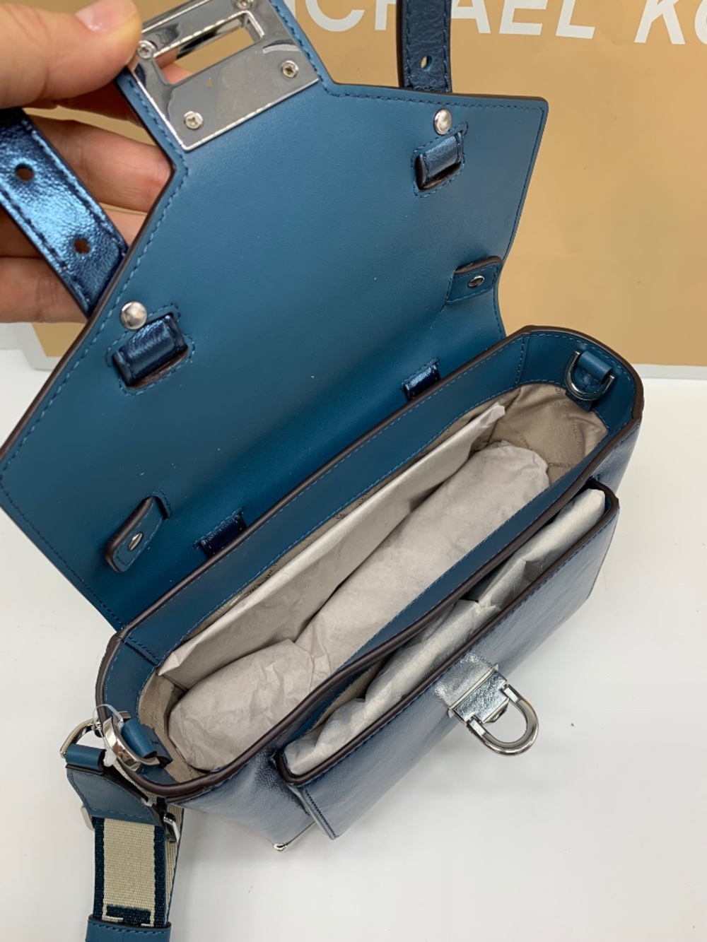 Manhattan Medium Patent Faux Leather Satchel TEAL COLOR - Picture 9 of 13